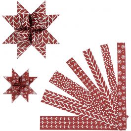 Bandes de papier étoiles, L : 44+78 cm, L : 15+25 mm, d 6,5+11,5 cm, rouge, blanc, 60 bandes/ 1 Pq. [HOB-24353]
