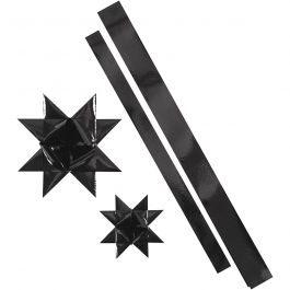 Bandes de papier étoiles, L : 86+100 cm, L : 25+40 mm, d 11,5+18,5 cm, noir, 16 bandes/ 1 Pq. [HOB-24361]
