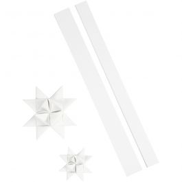 Bandes de papier étoiles, L : 86+100 cm, L : 25+40 mm, d 11,5+18,5 cm, blanc, 16 bandes/ 1 Pq. [HOB-24391]