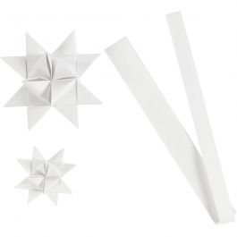 Bandes de papier étoiles, L : 44+78 cm, L : 15+25 mm, d 6,5+11,5 cm, blanc, 32 bandes/ 1 Pq. [HOB-24395]