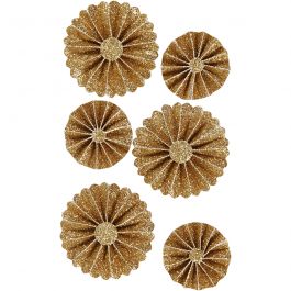 Papier-Rosetten, D 35+50 mm, Gold mit Glitter, 6 Stk/ 1 Pck [HOB-24776]