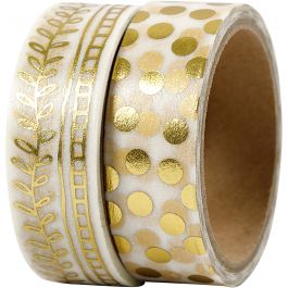 Ruban adhésif Washi Tape, raies et points - film, L : 15 mm, or, 2x4 m/ 1 Pq. [HOB-24796]