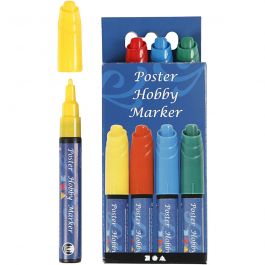 Poster Hobby Marker, trait 3 mm, bleu, vert, rouge, jaune, 4 pièces/ 1 Pq. [HOB-25048]