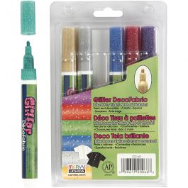 Feutres Textile Glitter Deco, trait 3 mm, couleurs scintillantes, 6 pièces/ 1 Pq. [HOB-25096]