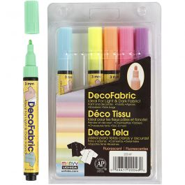 Feutres Textile Glitter Deco, trait 3 mm, couleurs néons, 6 pièces/ 1 Pq. [HOB-25098]