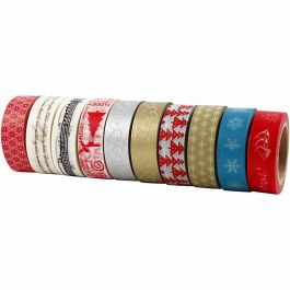 Bande adhésive Washi Tape, Noël, L : 15 mm, 10x10 m/ 1 Pq. [HOB-25194]