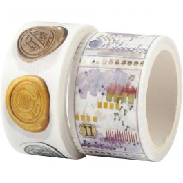 Ruban adhésif Washi Tape, Motif escargot et paysage, L : 3+5 M, L : 20+25 mm, 2 rouleau/ 1 Pq. [HOB-25243]