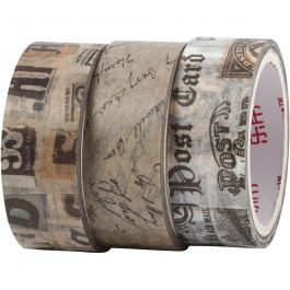 Ruban adhésif Washi Tape, Lettre de correspondance, L : 5 M, L : 15 mm, 3 rouleau/ 1 Pq. [HOB-25245]