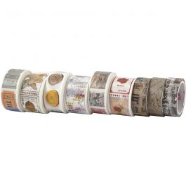 Ruban adhésif Washi Tape, L : 3+5 M, L : 15+25 mm, 9 rouleau/ 1 Pq. [HOB-25246]