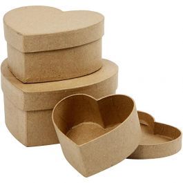 Pappschachtel-Set, Herz, H 5+6,5+7,5 cm, B 10+12,5+15 cm, 3 Stk/ 1 Set [HOB-263760]