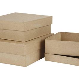 Pappschachtel-Set, Quadratisch, H 5+6+7,5 cm, Größe 16+18+20 cm, 3 Stk/ 1 Set [HOB-263900]