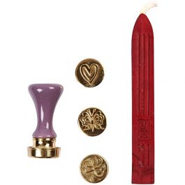 Kit à cacheter, coeur, papillon, trèfle ou tarte, d 18 mm, 1 set [HOB-27022]