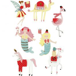 3D Sticker, Flamingo, Lama, Meerjungfrau, H 50-60 mm, B 30-45 mm, Dicke 7 mm, 7 Stk/ 1 Pck [HOB-27695]