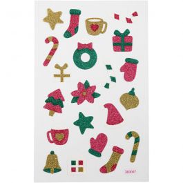 Autocollants à paillettes, Noël, feuille 10x16 cm, 1 flles [HOB-280010]