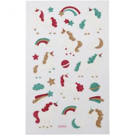 Autocollants à paillettes, licornes, feuille 10x16 cm, 1 flles [HOB-280014]