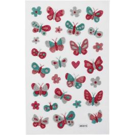 Autocollants à paillettes, papillons, feuille 10x16 cm, 1 flles [HOB-280018]