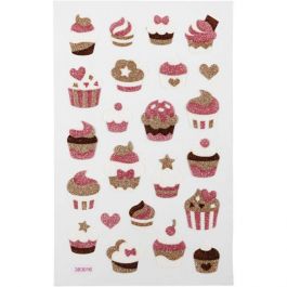 Autocollants à paillettes, muffins, feuille 10x16 cm, 1 flles [HOB-280019]