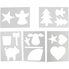 Pochoirs avec motifs de Noël, A4, feuille 210x297 mm, blanc, 5 flles ass./ 1 Pq. [HOB-28203]