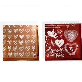 Film décoratif et feuille transfert, coeurs et amour, feuille 15x15 cm, rouge, 2x2 flles/ 1 Pq. [HOB-283552]