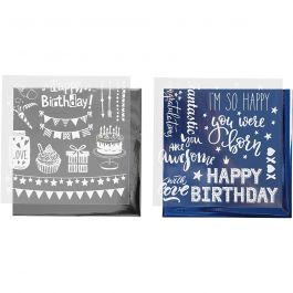 Film décoratif et feuille transfert, anniversaire, feuille 15x15 cm, bleu foncé, argent, 2x2 flles/ 1 Pq. [HOB-283553]