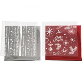 Film décoratif et feuille transfert, Noël magique, feuille 15x15 cm, rouge, argent, 2x2 flles/ 1 Pq. [HOB-283556]