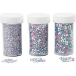 Mini Beads - Sortiment, Größe 0,6-0,8+1,5-2+3 mm, Pastellfarben, 3x45 g/ 1 Pck [HOB-28386]