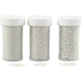 Mini Perles de Verre, dim. 0,6-0,8+1,5-2+3 mm, nacré, 3x45 gr/ 1 Pq. [HOB-28390]