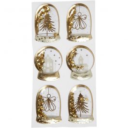 Schüttel-Sticker, Engel, Baum, Häuser, Größe 49x32+45x36 mm, Gold, 6 Stk/ 1 Pck [HOB-28459]