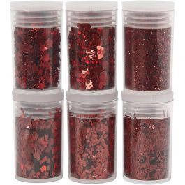 Glitter-/Pailletten-Sortiment, Rot, 6x5 g/ 1 Pck [HOB-28463]