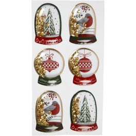 Schüttel-Sticker, Vögel, Baum, Christbaumkugel, Größe 49x32+45x36 mm, Gold, 6 Stk/ 1 Pck [HOB-28489]
