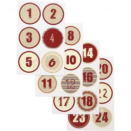Chiffres autocollant de calendrier de l'Avent, d 4 cm, feuille 9x14 cm, 4 flles ass./ 1 Pq. [HOB-28507]