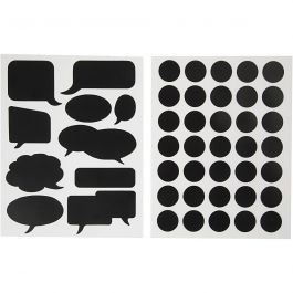Tafel-Sticker, Kreise und Sprechblasen, Blatt 14x18 cm, Schwarz, 2 Bl. sort./ 1 Pck [HOB-28531]