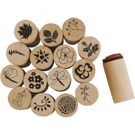 Tampon Timbres Deco Art, Fleurs et feuilles, H : 26 mm, d 20 mm, 15 pièces/ 1 Pq. [HOB-28578]