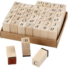 Set de tampons en bois, dim. 13x13 mm, 42 ass./ 1 set [HOB-28582]