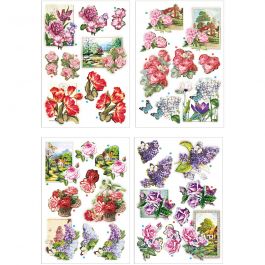 3D-Découpage-Motive, Blumen und Schmetterlinge, Blatt 21x30 cm, 4 Bl./ 1 Pck [HOB-28705]