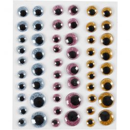 Wackelaugen, D 8+10+12+15 mm, Hellblau, Gold, Rosa, 54 Stk/ 1 Bl. [HOB-29061]