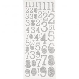 Autocollants scintillants, chiffres, feuille 10x24 cm, argent, 2 flles/ 1 Pq. [HOB-29109]