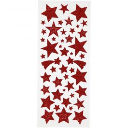 Autocollants scintillants, étoiles, feuille 10x24 cm, rouge, 2 flles/ 1 Pq. [HOB-29112]