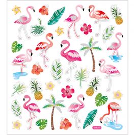 Autocollants, flamants roses, feuille 15x16,5 cm, 1 flles [HOB-29138]