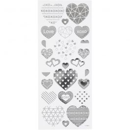 Stickers, Herzen, Blatt 10x24 cm, Silber, 1 Bl. [HOB-29140]
