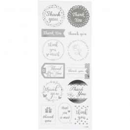Sticker mit Sternen, Thank you, Blatt 10x24 cm, Silber, 1 Bl. [HOB-29141]