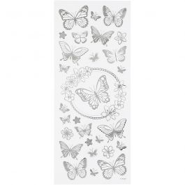 Sticker mit Sternen, Schmetterling, Blatt 10x24 cm, Silber, 1 Bl. [HOB-29143]