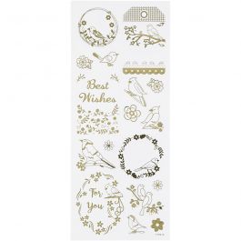Sticker 'Thank you', Vögel, Blatt 10x24 cm, Gold, 1 Bl. [HOB-29146]