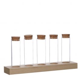 Tubes en verre Ø3cm 5 tubes sur planche de bois (6 pièces.) [IFS-29147]