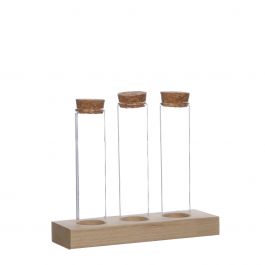 Tubes en verre Ø3cm 3 tubes sur planche de bois (12 pièces.) [IFS-29148]