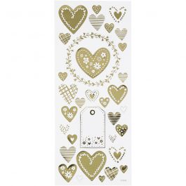 Sticker 'Thank you', Herzen, Blatt 10x24 cm, Gold, 1 Bl. [HOB-29151]
