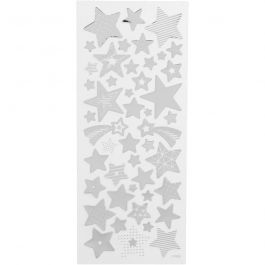 Sticker mit Sternen, Sterne, Blatt 10x24 cm, Silber, 1 Bl. [HOB-29153]