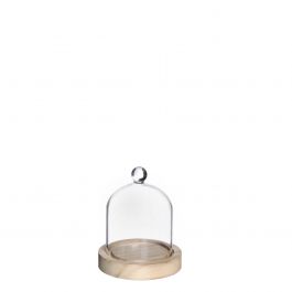 Cloche en verre avec bouton en verre avec base en bois Ø10 h.12 cm (1 pc) [IFS-29311]