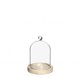 Cloche en verre avec bouton en verre avec base en bois Ø12 h.15 cm (1 pc) [IFS-29312]