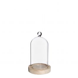 Cloche en verre avec bouton en verre avec base en bois Ø10 h.17 cm (1 pc) [IFS-29318]